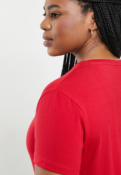 POLO - Plus kelly basic short sleeve essential vneck stretch t-shirt - red
