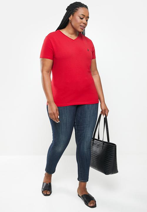 POLO - Plus kelly basic short sleeve essential vneck stretch t-shirt - red