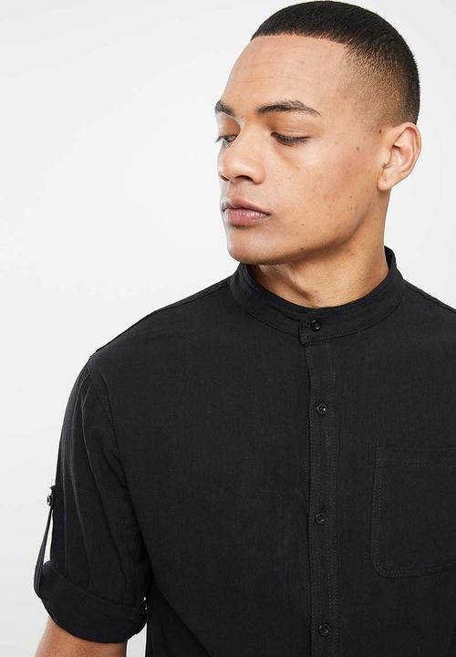 basicthread - Cotton mandarin shirt - black