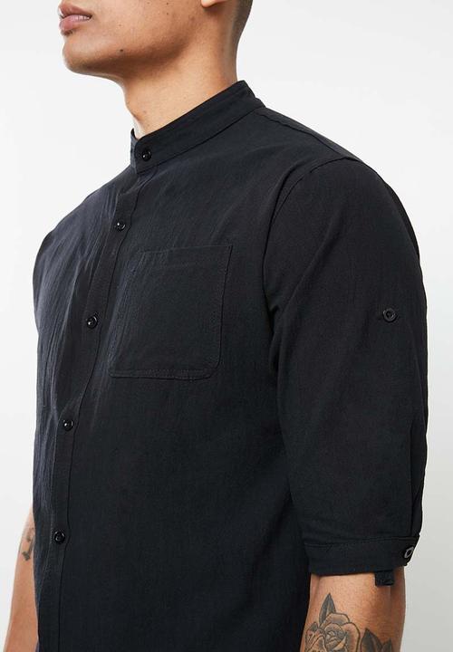 basicthread - Cotton mandarin shirt - black
