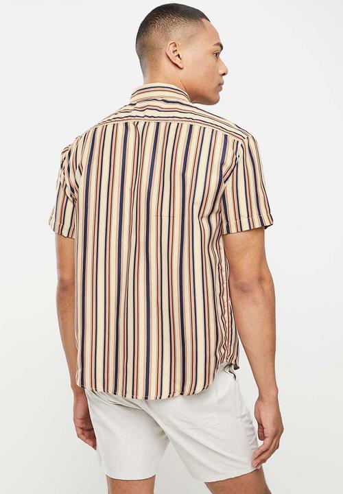 basicthread - Vertical stripe shirt - brown & white