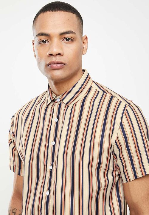 basicthread - Vertical stripe shirt - brown & white
