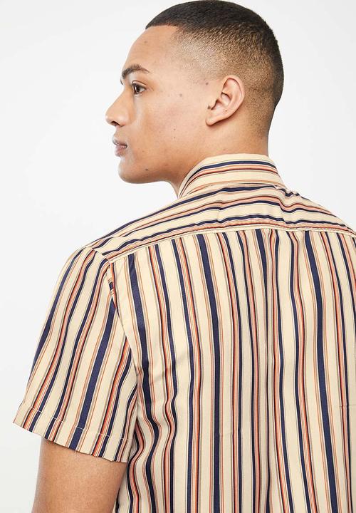 basicthread - Vertical stripe shirt - brown & white