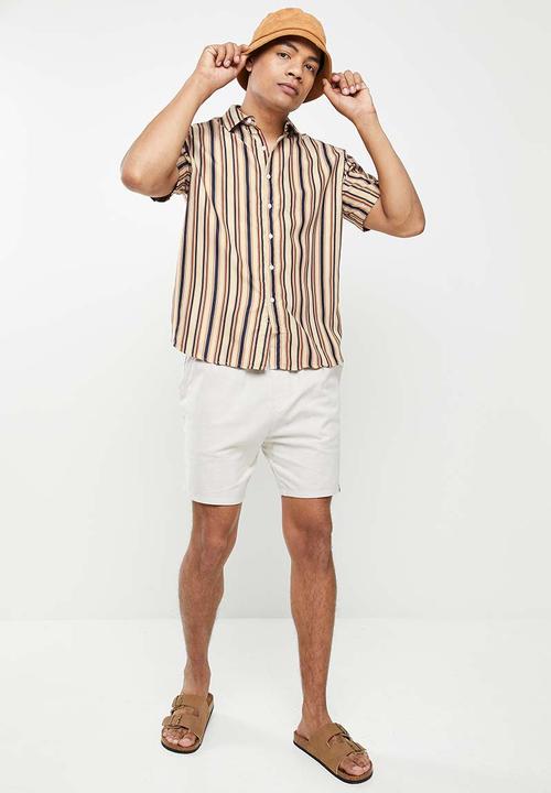 basicthread - Vertical stripe shirt - brown & white