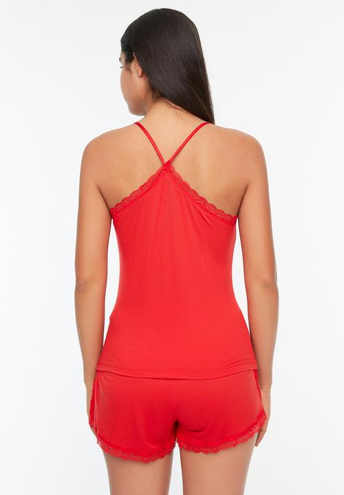 Trendyol - Lace knit pajamas set - red
