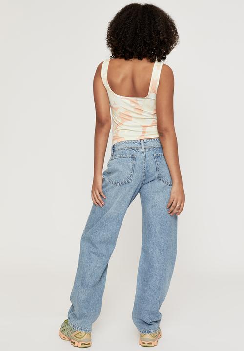 Supré  - Straight leg ripped jean - mid blue fold rip