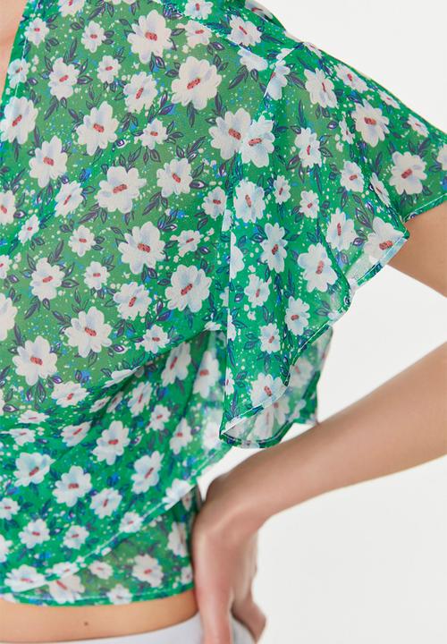 Trendyol - Floral sheer blouse - green