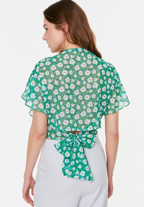Trendyol - Floral sheer blouse - green