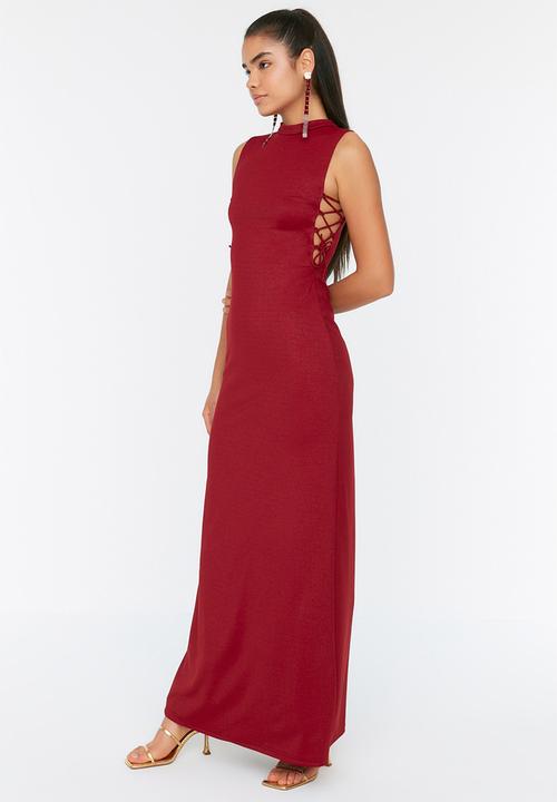 Trendyol - Strappy detail high neck dress - burgundy