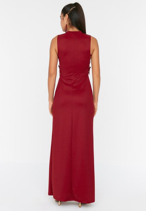 Trendyol - Strappy detail high neck dress - burgundy