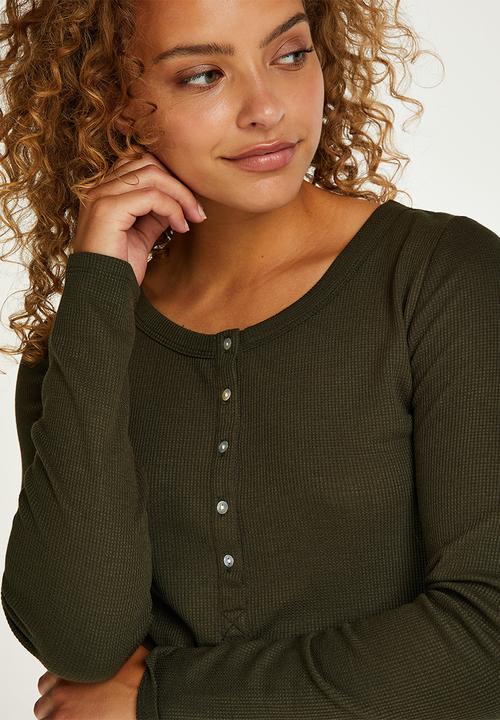 Hunkemoller - Top  long sleeve waffle placket - deep depth