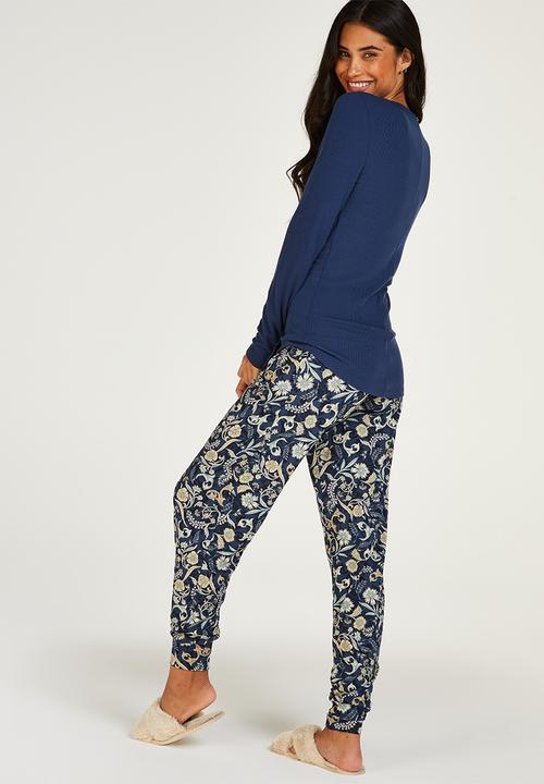 Hunkemoller - Pant jersey block print - dark denim