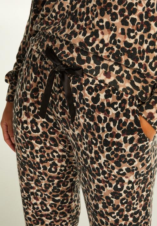 Hunkemoller - Pant brushed jersey leopard - oatmeal melange