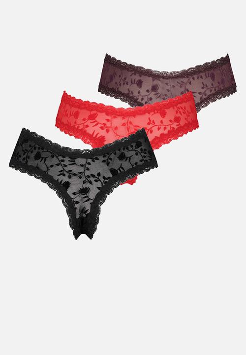 Hunkemoller - 3-pack v-shape brasilian floral flock - winetasting