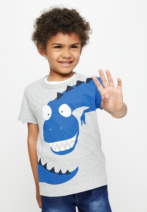 Pop Candy - Dino tee - grey & blue