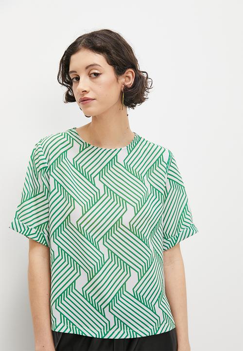 Superbalist - Basic woven tee shell - green optical geo