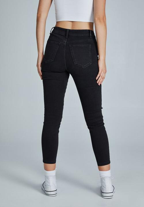 Cotton On - Mid rise cropped skinny jean - worn black rip