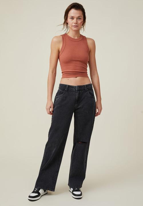 Cotton On - Low rise baggy jean - graphite black rip