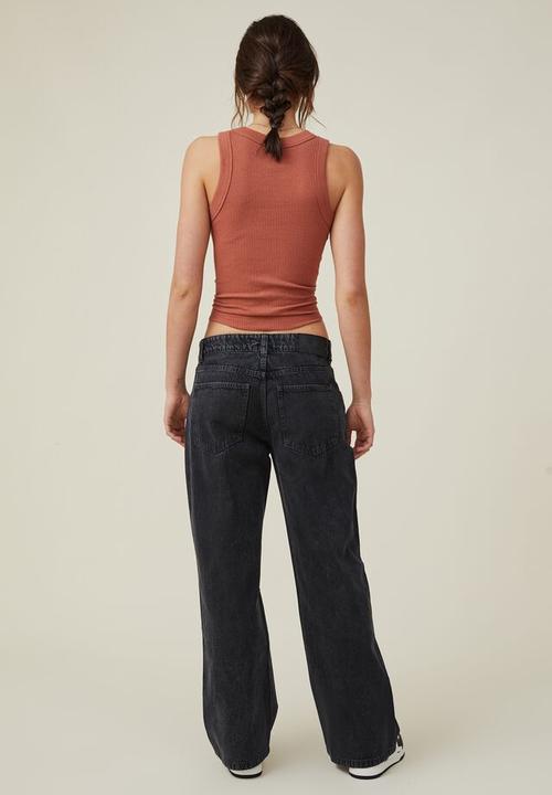 Cotton On - Low rise baggy jean - graphite black rip