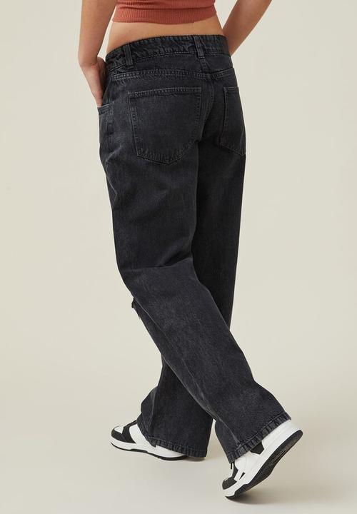 Cotton On - Low rise baggy jean - graphite black rip