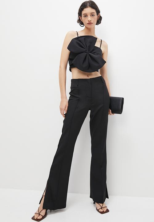 VELVET - Bow front corset cropped top - black
