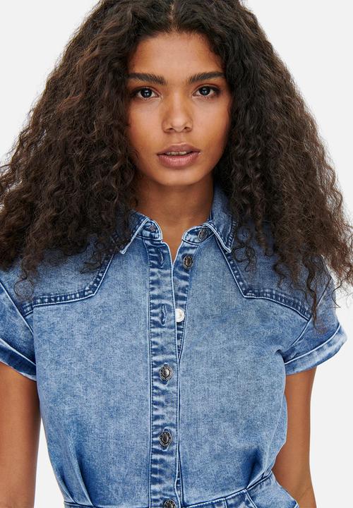 ONLY - Fleur button denim dress - light blue