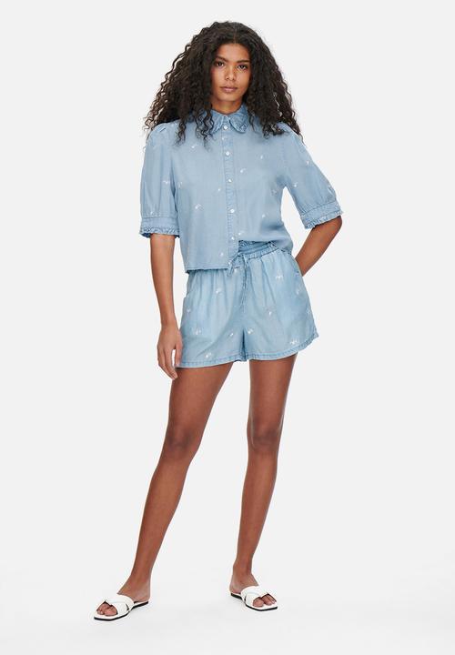 ONLY - Candice emb denim shorts - medium blue denim