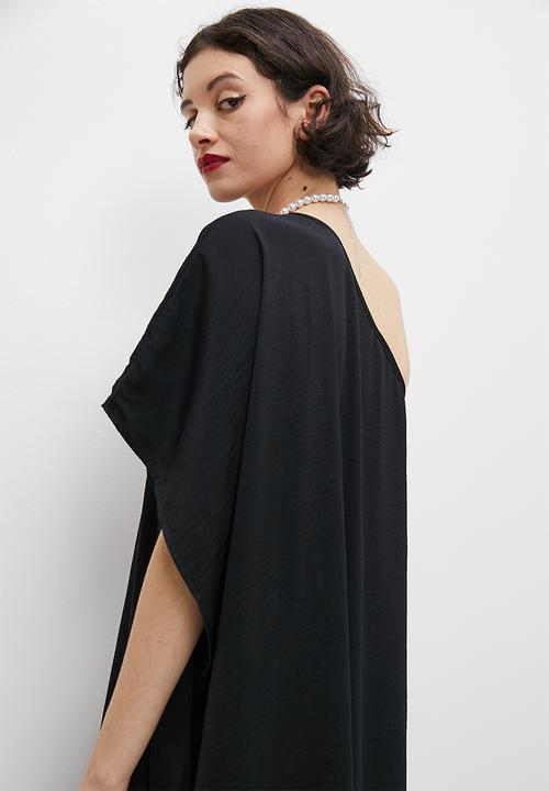 VELVET - Asymmetric maxi kaftan dress - black