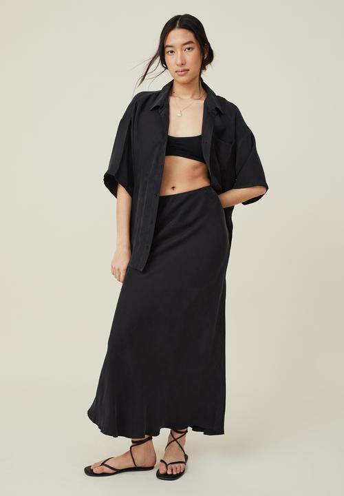 Cotton On - Cupro maxi slip skirt - black