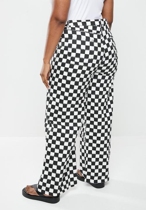 Me&B - Plus high waisted wide leg jeans - checker board print