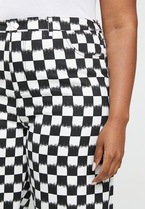 Me&B - Plus high waisted wide leg jeans - checker board print