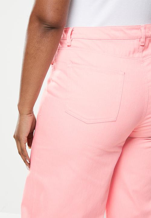 Me&B - Plus high waisted wide leg jeans - pink