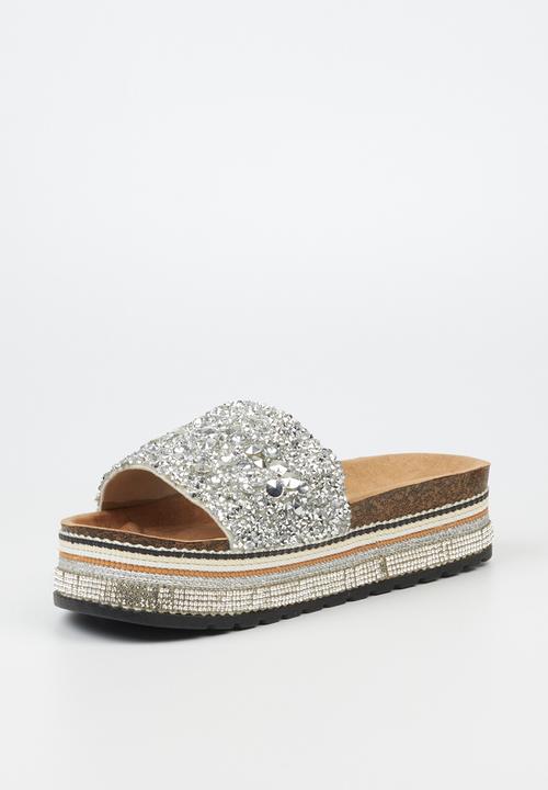Miss Black - Prima7 flatform espadrille slide - silver