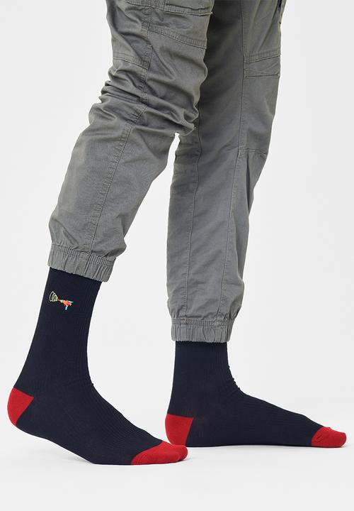 Happy Socks - Ribbed embroidery lazer quest socks - black