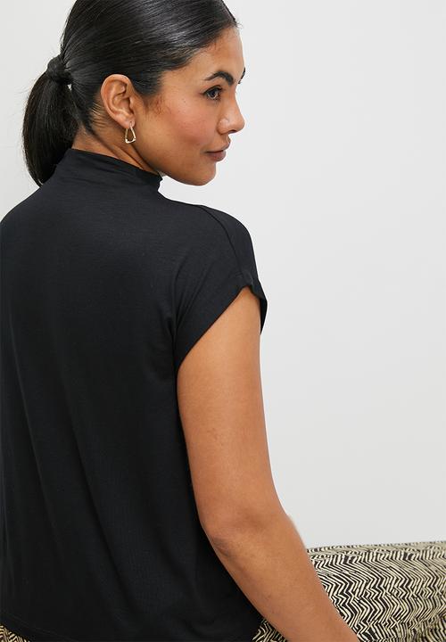 edit - Grown on sleeve high neck tee - black