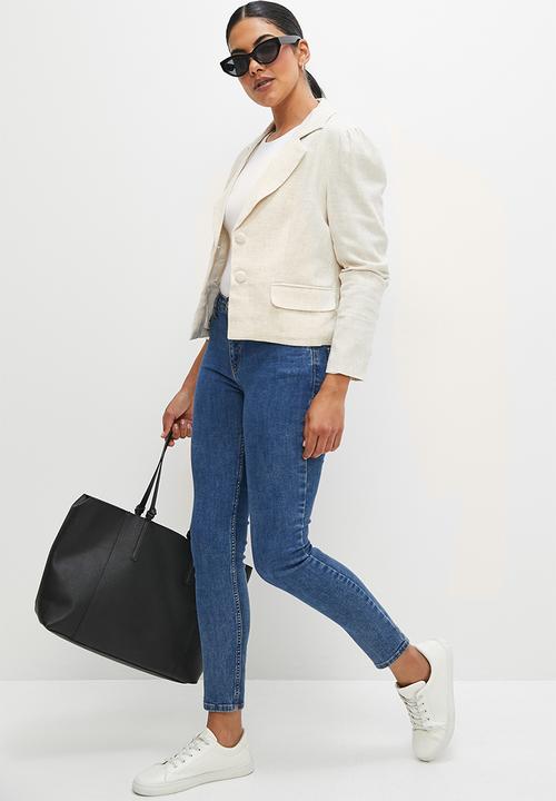 edit - Fitted linen blazer - ecru