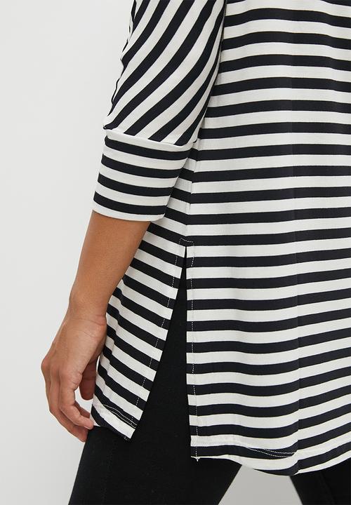 edit - V-neck striped longline tee - black & milk