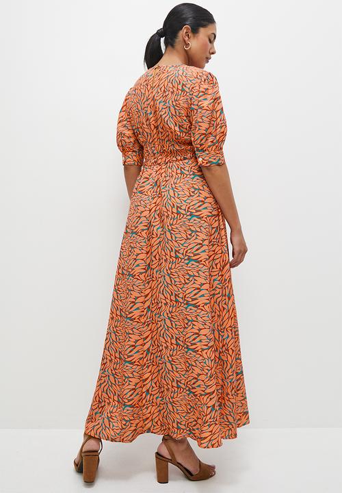 edit - Pleat detail volume sleeve maxi - red floral