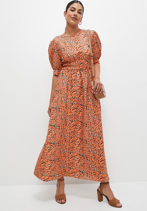 edit - Pleat detail volume sleeve maxi - red floral