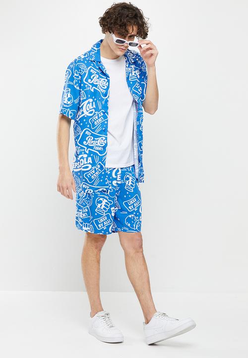Only & Sons - Onspepsi life short sleeve license aop reg shirt - mid blue