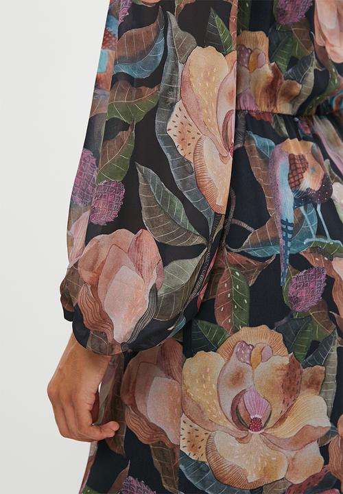 edit - Balloon sleeve tiered midi - birds of paradise