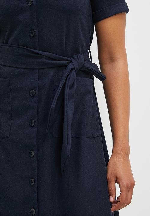 edit - Button down linen fit & flare midi dress - ink