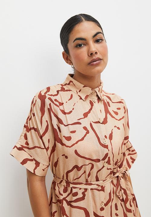 edit - Grown on sleeve shirt dress - rust scribble