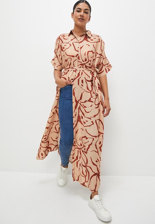 edit - Grown on sleeve shirt dress - rust scribble