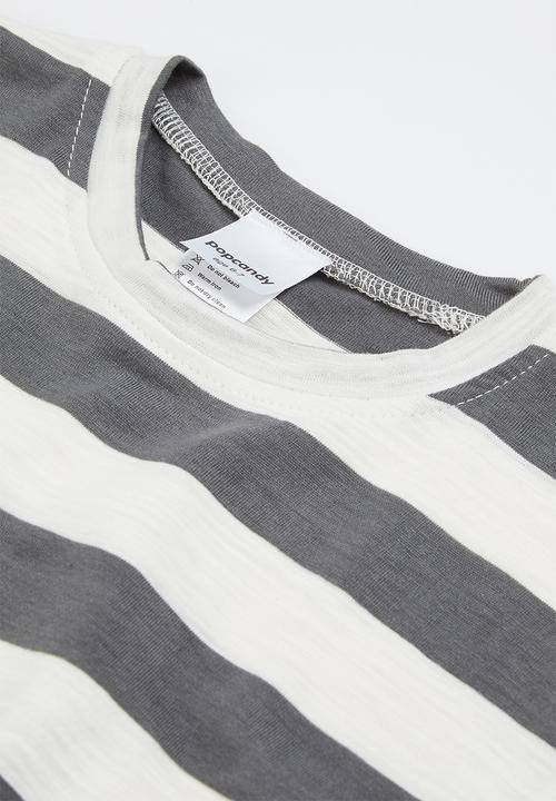 Pop Candy - Boys stripe tee & shorts set - white & grey 