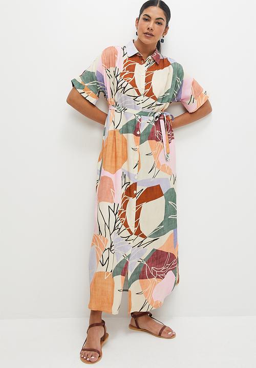 edit - Grown on sleeve shirt dress - multi cutout tropical