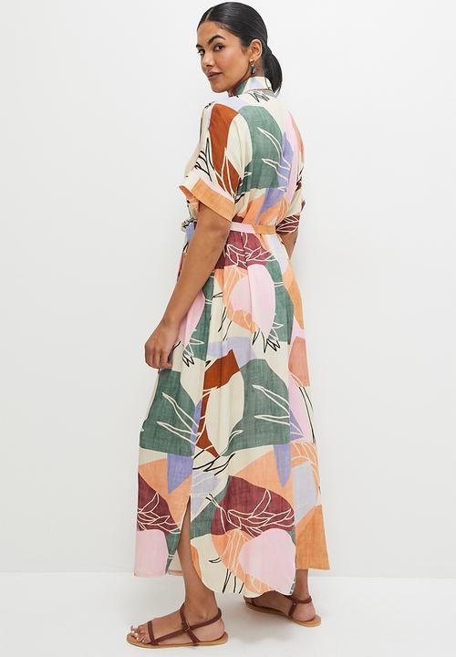 edit - Grown on sleeve shirt dress - multi cutout tropical