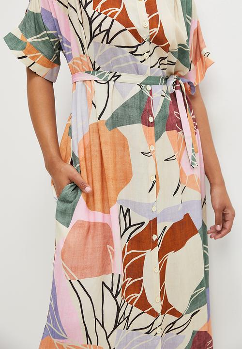 edit - Grown on sleeve shirt dress - multi cutout tropical