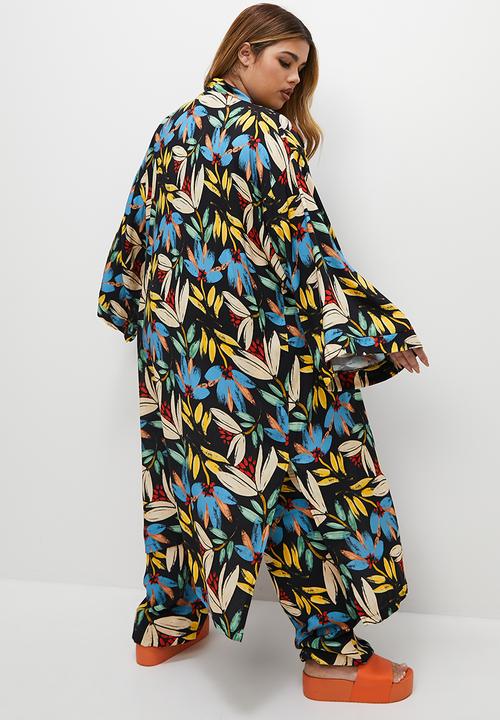 Superbalist - Longer length shacket - black abstract brushstroke floral