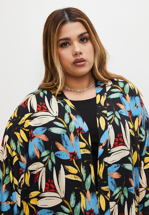 Superbalist - Longer length shacket - black abstract brushstroke floral